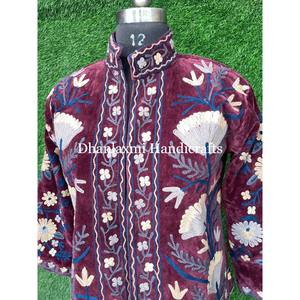 Handmade High Quality Women's Velvet Jacket Fashionable Reversible Stand Collar Breathable Knitted Cotton Material Pattern - Product Image 5