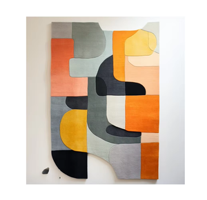 Tapis en laine moderne abstrait de qualité supérieure touffeté à la main avec poils hauts et motif géométrique Ensemble à usage domestique coloré - Product Image 1