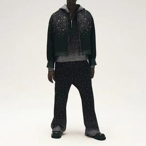 Personalizado Full Zip up Bordado Imprimir Gráfico Hombres Sudaderas Oversize Heavyweight Sudaderas Rhinestone Sudaderas con capucha con pantalón - Product Image 5