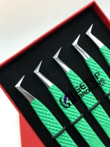 Pince à épiler d'extension de cils en acier inoxydable de revêtement de poudre de vert de céleri de Style professionnel avec vos propres outils de beauté de Logo personnalisé - Product Image 3
