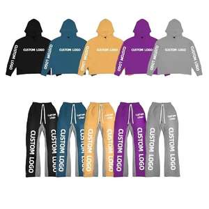 Ensembles de survêtements personnalisés avec pantalons évasés et sweats à capuche pour l'hiver, impression sérigraphique sur mesure, 100% coton, streetwear respirant - Product Image 1