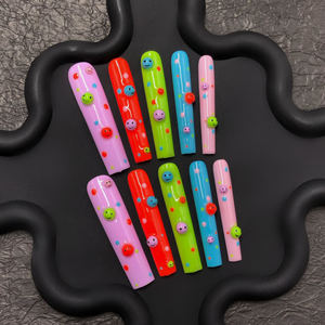 Marbarivada - Juego de 10 Uñas Postizas Acrílicas de Lujo en 3D, Forma Cuadrada Larga, con Pegamento para Decoración de Uñas - Product Image 4