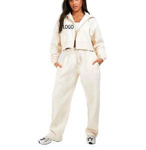 Conjunto Deportivo de 2 Piezas de Estilo Urbano Personalizado ODM, Sudadera Corta con Cremallera y Pantalones Deportivos de Pierna Recta, Cintura Alta, Ropa Deportiva Activa - Product Image 1