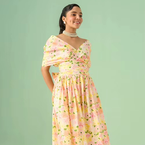 Main indienne bloc coton élégant robe de soirée robe personnalisée mariée cadeau de mariage été porter imprimé floral robe cadeau pour elle - Product Image 1