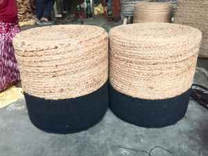 Poufs tressés en jute et coton noir, design moderne, faits à la main, 2 pièces, décoration mobile pour salon et hall - Product Image 3