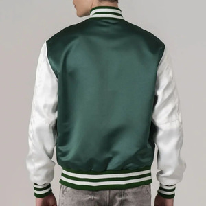 Veste bomber universitaire en satin élégante avec col montant et logo frontal, design personnalisé pour hommes et femmes - Product Image 5