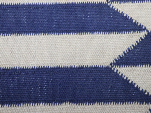 Alfombra Moderna de Diseño Transicional, Ecológica, Tejida a Mano, de Lana Fina, Color Beige y Azul, con Rayas Chevron Geométricas, Juego de Alfombras Planas - Product Image 2