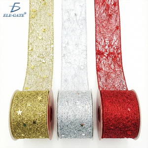 Nastro in Tessuto Scintillante Oro Argento Rosso da 2,7 Metri con Stelle per Decorazioni Natalizie - Product Image 5