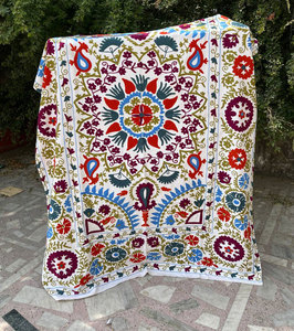 Suzani Cotton Bedcover Hand Embroidered Wall Hanging Suzani Wall Hanging Antique <b>Quilt</b> Floral Twin <b>Blanket</b> - Product Image 1