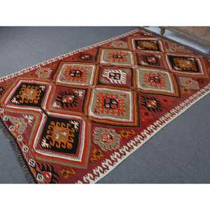 Turkish Vintage Rug 5.8x9 ft (177x274 cm), Kilim <b>Red</b> Black Ombr Rug - Product Image 2