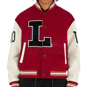 แจ็คเก็ตวาร์ซิตี้ขนสัตว์พรีเมียมสั่งทำขายส่ง พร้อมแขนหนังแท้ คอตั้ง แจ็คเก็ตเลตเตอร์แมนแบบ OEM สำหรับกีฬาในวิทยาลัย - Product Image 1