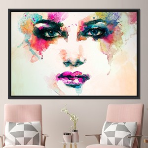 Modern Canvas Print: Elegant Colorful Woman Face Wall Art,BLACK <b>FRAMED</b> CANVAS - Product Image 1