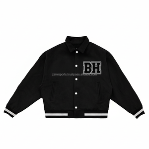 Veste universitaire en laine de qualité supérieure 480 GSM tissu de laine douce noir blanc côtes poignets personnalisé Chenille Logo Design femmes veste universitaire - Product Image 1