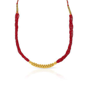 สร้อยคอทองคำชุบสีแดงเหลืองร้อนแรงสำหรับผู้หญิง ประดับด้วยลูกปัดเพชร - Product Image 4