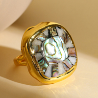 Bague redimensionnable en cuivre plaqué or 18 carats avec lunette en coquille d'ormeau à la mode pour un usage quotidien ou un cadeau