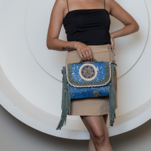 Metallic Hair on Hide Fur Leather Fringe <b>Handbag</b> Western Style Crossbody Sling Purse Women Shoulder Purse - Product Image 2