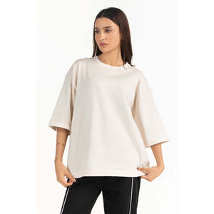 Camiseta Oversize de Mujer con Hombros Caídos, de Algodón Jersey, Cuello Redondo, Ajuste Holgado, Transpirable, Top Casual de Color Liso para Verano con Remaches - Product Image 3