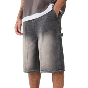 Shorts en jean délavé surdimensionnés à taille haute pour homme, style streetwear, avec broderie - Product Image 1