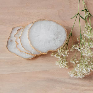 Sous-verres personnalisés en marbre et agate de quartz rose pour boissons, tasses à café et thé, décorations de table en céramique, silicone, pierre et cristal - Product Image 2