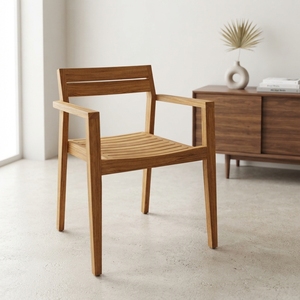 Sillón de Jardín de Madera de Teca Sólida con Asiento de Listones, Acabado Natural Minimalista, Silla Lateral para Patio Exterior, Diseño Artístico Decorativo - Product Image 3