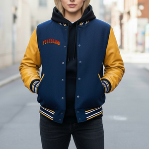 Haute qualité 100% coton laine corps et cuir manches femmes collège veste à la mode chaud coupe-vent lourd varsity veste - Product Image 1