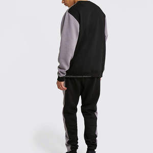 Custom Unisex Plain <b>Black</b> And Grey Color Tracksuit Set In Panels Quick Dry And Breathable Pullover Tracksuit Set - Product Image 2