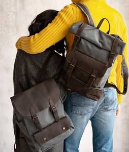 Sac à dos en toile et cuir souple élégant, randonnée en plein air, voyage, école, travail, utilisation unisexe, durable, léger, respirant, multi-poches - Product Image 6