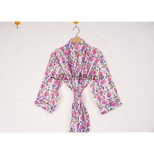 ชุดคลุมยาวคอวีมีเชือกผูกสำหรับผู้หญิงชุดกิโมโนสำหรับใส่ชุดว่ายน้ำบิกินี่พิมพ์ลายดิจิตอลผ้าคอตตอนเนื้อนุ่ม - Product Image 2