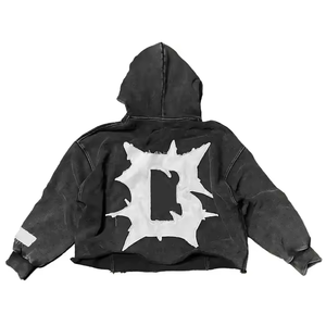 Sudadera con Capucha al por Mayor, Estilo Desgastado con Bordado, Lavado Ácido, 100% Algodón, Felpa de 400 g/m², Corte Recortado, Talla Grande, Cómoda y de Secado Rápido - Product Image 5