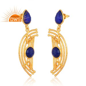 Último diseño de plata esterlina 18K chapado en oro Natural lapislázuli piedra preciosa pendiente Demi diseño fino joyería para mujer regalo para ella - Product Image 3