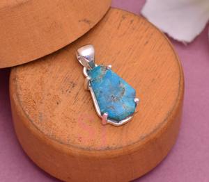 Pendentif en argent sterling 925 fait à la main plaqué or 18 carats bijoux en perles de luxe pierre précieuse turquoise naturelle pour fiançailles de mariage - Product Image 2