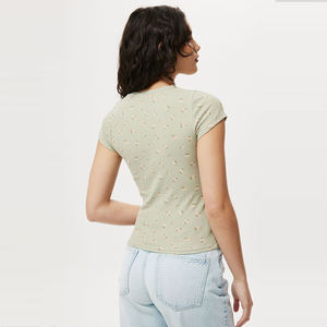 Diseño de impresión personalizada cuello en V Slim Fit Venta caliente ropa de calle elástica diseño transpirable camisetas de mujer - Product Image 5