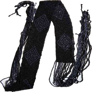 เข็มขัดลูกปัดคอตตอนสำหรับผู้หญิงกระเป๋าแฟชั่นสีดำสีขาวสไตล์ตะวันตกแบบหัวเข็มขัด - Product Image 1