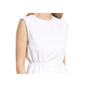 Top da donna taglia XL bianco con occhielli e vita arricciata, in popeline casual con ricami in pizzo, ideale per primavera/estate e ufficio - Product Image 2