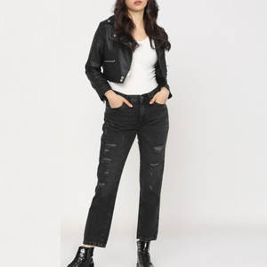 เสื้อแจ็คเก็ตครอปหนังแท้ถักสำหรับผู้หญิง เสื้อกันหนาวสำหรับฤดูหนาว สีตามสั่ง ระบายอากาศได้ดี ซับในขนสัตว์เทียม - Product Image 6