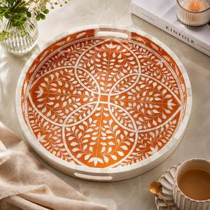 <b>Wooden</b> <b>White</b> Bone Inlay with Mirrored Resin Mdf Base Tray for Kitchen <b>Desk</b> Luxury Home Decor From India - Product Image 1