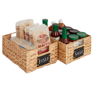 Cestas de almacenamiento de despensa de jacinto de agua personalizadas con etiquetas de pizarra Organizadores de cocina y soluciones organizadoras tejidas - Product Image 1