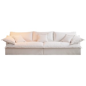 Modern Style <b>Cream</b> Linen Three Seat <b>Sofa</b> with Cotton Hemp Fabric Small Wind Design for Living Room - Product Image 1
