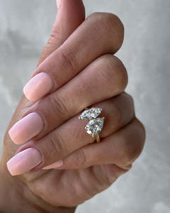 18K Or Blanc Pur Double Réglage Poire & Marquise Cut Lab Grown Diamant Fiançailles De Mariage Solitaire Anneaux Pour Les Femmes En Gros - Product Image 3