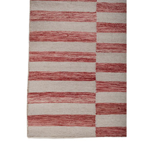 พรมลายทางอินดัสบาร์สีแดงและสีส้ม ทอแบบแบน ทำจากขนสัตว์และวิสโคส สำหรับใช้ในบ้าน-ADWV-13008 - Product Image 4