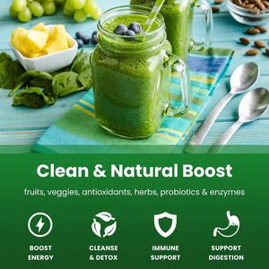 Superfood Smoothie Antioxydant Riche Mélange Baies Verts & Graines Poudre Dosage pour une Immunité Quotidienne Booster Vitalité Énergie Naturelle - Product Image 2