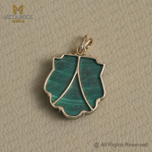 Malachite Gemstone 14k Gold Diamond Shell Pendant <b>Handmade</b> <b>Jewelry</b> Wholesale Anniversary Gift Bezel Set <b>Jewelry</b> - Product Image 6
