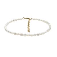 Pulsera Elástica de Perlas Blancas del Mar del Sur de Agua Dulce, Grado AA, Ovaladas y Lisas, Plata de Ley 925, Chapadas en Oro de 18K, Certificadas por IGI
