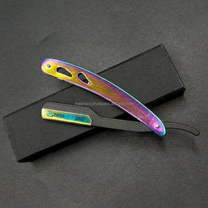 Navajas de Afeitar Profesionales Clásicas de Corte Recto con Logotipo Personalizado Rainbow Plasm, Plegables, de Acero Inoxidable Sostenible - Product Image 5