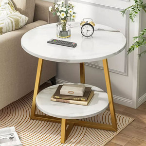 Modern Two-Tiered <b>Sofa</b> Side <b>Table</b> Stone Top Durable Convertible Farmhouse Living Room Furniture Storage Use for Entry-SST024 - Product Image 2