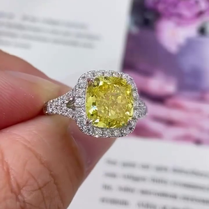 IGI Certified 3.50tcw Fancy Yellow Cushion Cut Lab Diamond VS Clarity Women's Engagement <b>Ring</b> Halo <b>Split</b> Style - Product Image 2