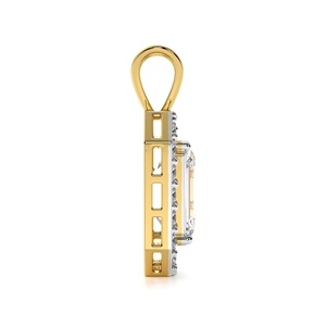 Emerald Cut Lab Grown Diamond Halo Pendant <b>Necklace</b> 14K Yellow Gold IGI Certified Bridal Wedding Luxury Jewelry Gift for Women - Product Image 2