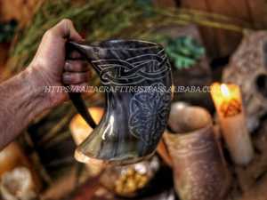 Taza de cuerno vikingo Nuevo diseño Tankard de cuerno natural Técnica pulida - Product Image 3