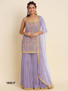 Mode d'hiver lourd Dupatta Shalwar Kameez avec Sarara broderie multi-fils papillon Net robe cousue adultes vêtements de fête - Product Image 4
