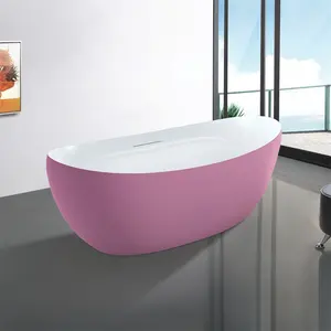 60 Zoll Modern Hotel Badezimmer Massage Badewanne Freistehende Badewanne Rosa Farbe Acryl Whirlpool